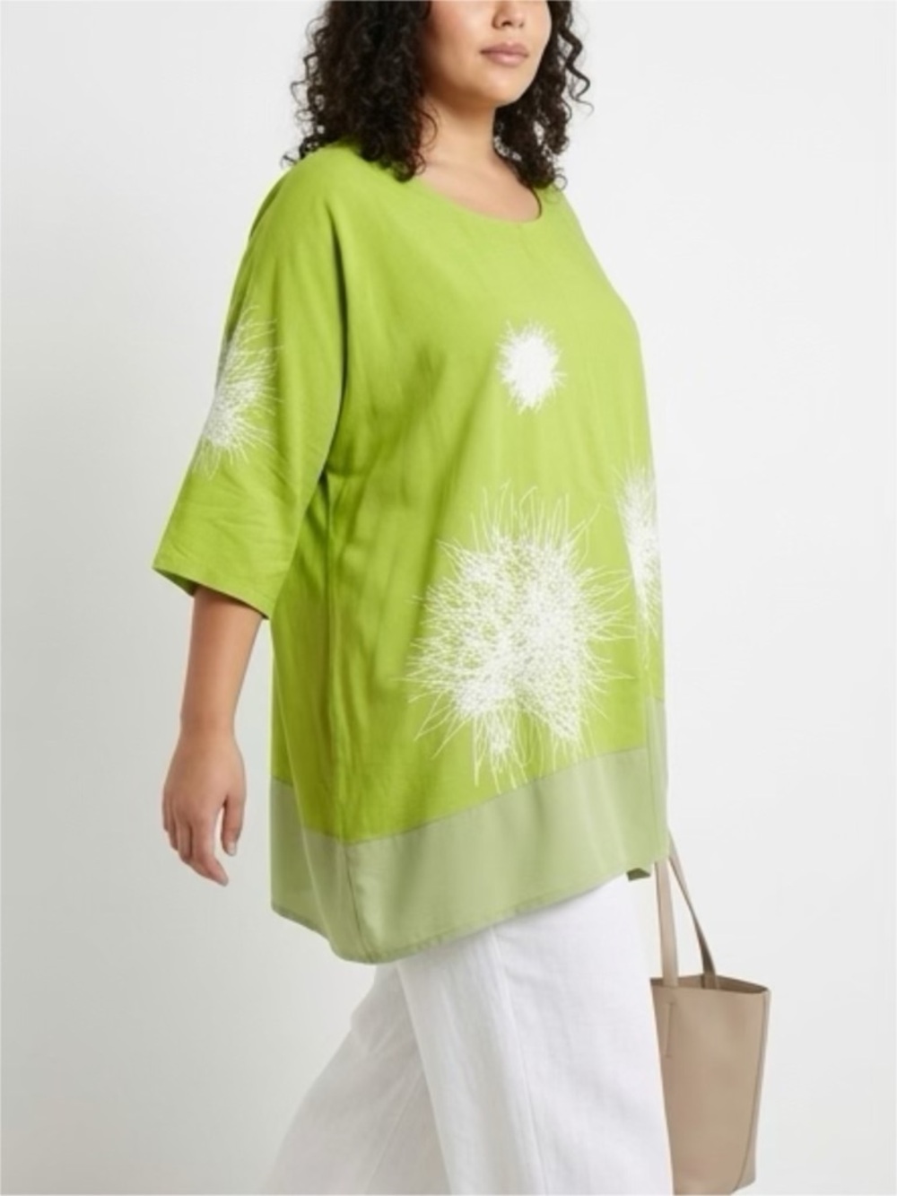 Misslook Womens Blouse Size 5XL Green Floral Abstract Short Sleeve Tunic Artzy